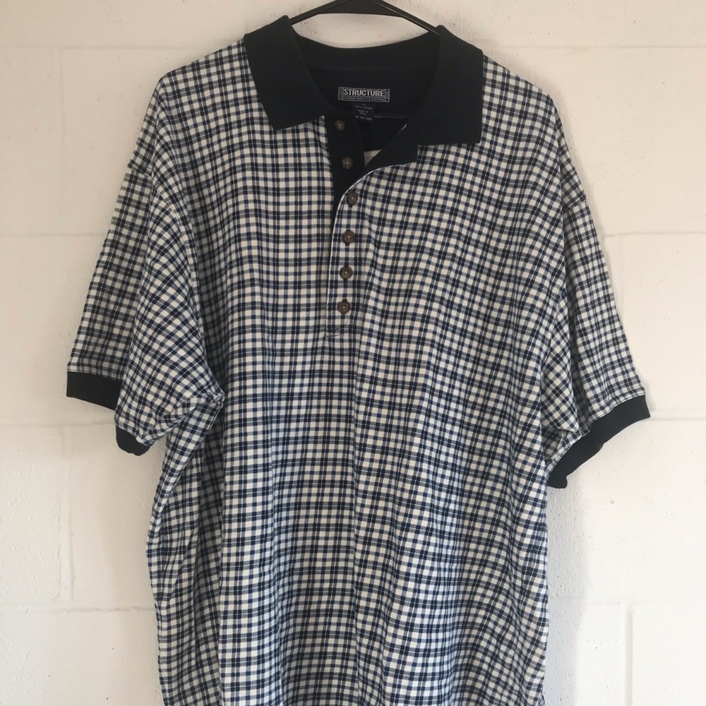 STRUCTURE NAVY/WHITE PLAID POLO